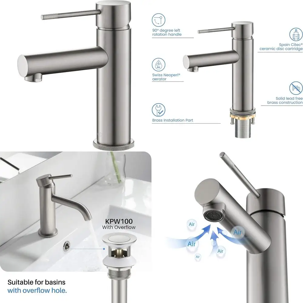 

Single Handle High Arc Circular Bathroom Sink Faucet in Brushed Nickel with Solid Brass Construction | Premium Quality and Long-