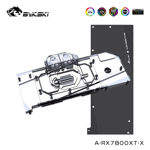 Bykski-グラフィックカードクーラー、ウォーターブロックはamd radeon rx 7800xtに対応、バックプレート付きフルカバー、A-RX7800XT-X