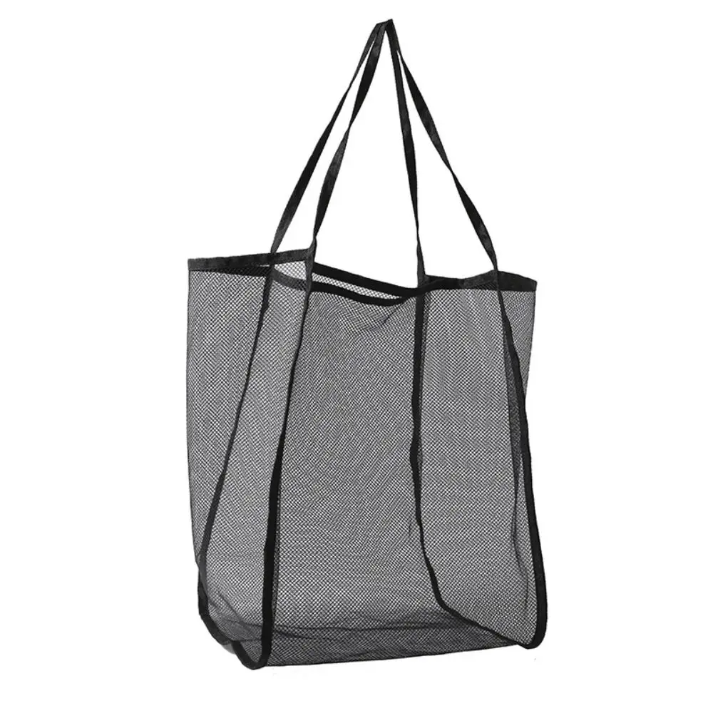 

Simple Large Capacity Beach Bag New Style Solid Color Transparent Mesh Bag Shoulder Pouch Sports Tote Handbag Girls