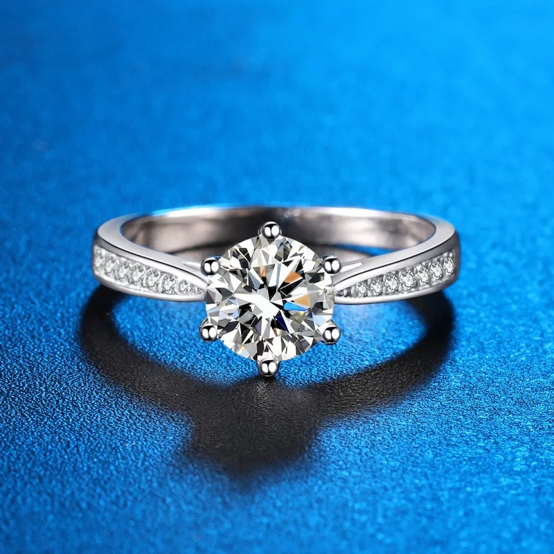 Women's Classic 6-Claw Ring PT950 Platinum 3CT Moissanite Crown Design 360° Light Transmission Brilliant Transparency Gift