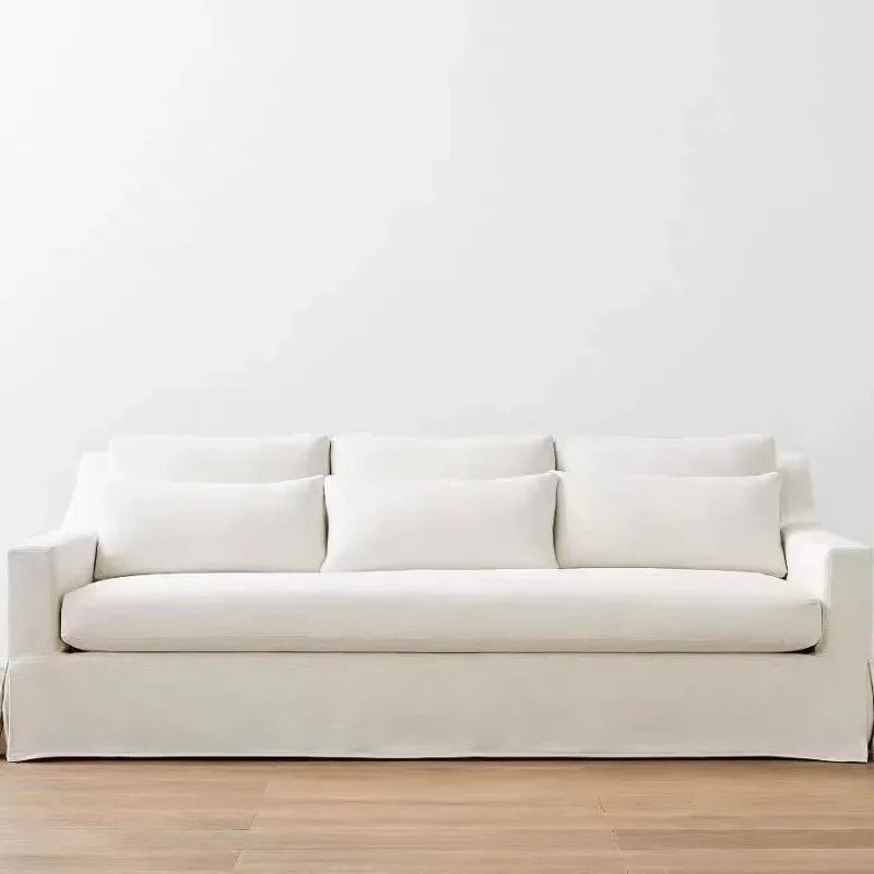 Belgischer französischer viktorianischer Massivholzrock aus Leinen, vollständig zerlegte und gewaschene Doppel-Dreifach-Wohnzimmermöbel mit weißem Sofa