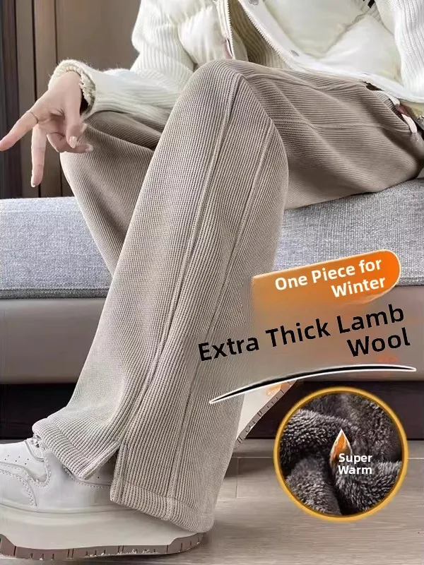 

Женские утепленные широкие брюки с высокой талией, прямого кроя, для осени и зимы, повседневные, цветные, хлопковые