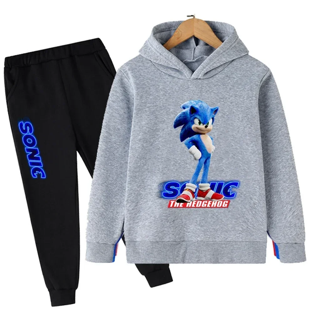 2-13 Years Old Kids Sonics Hoodie Sets Children's Cotton Autumn And Spring Long Sleeve Sweatshirts Trousers 2pcs Costume Outfits