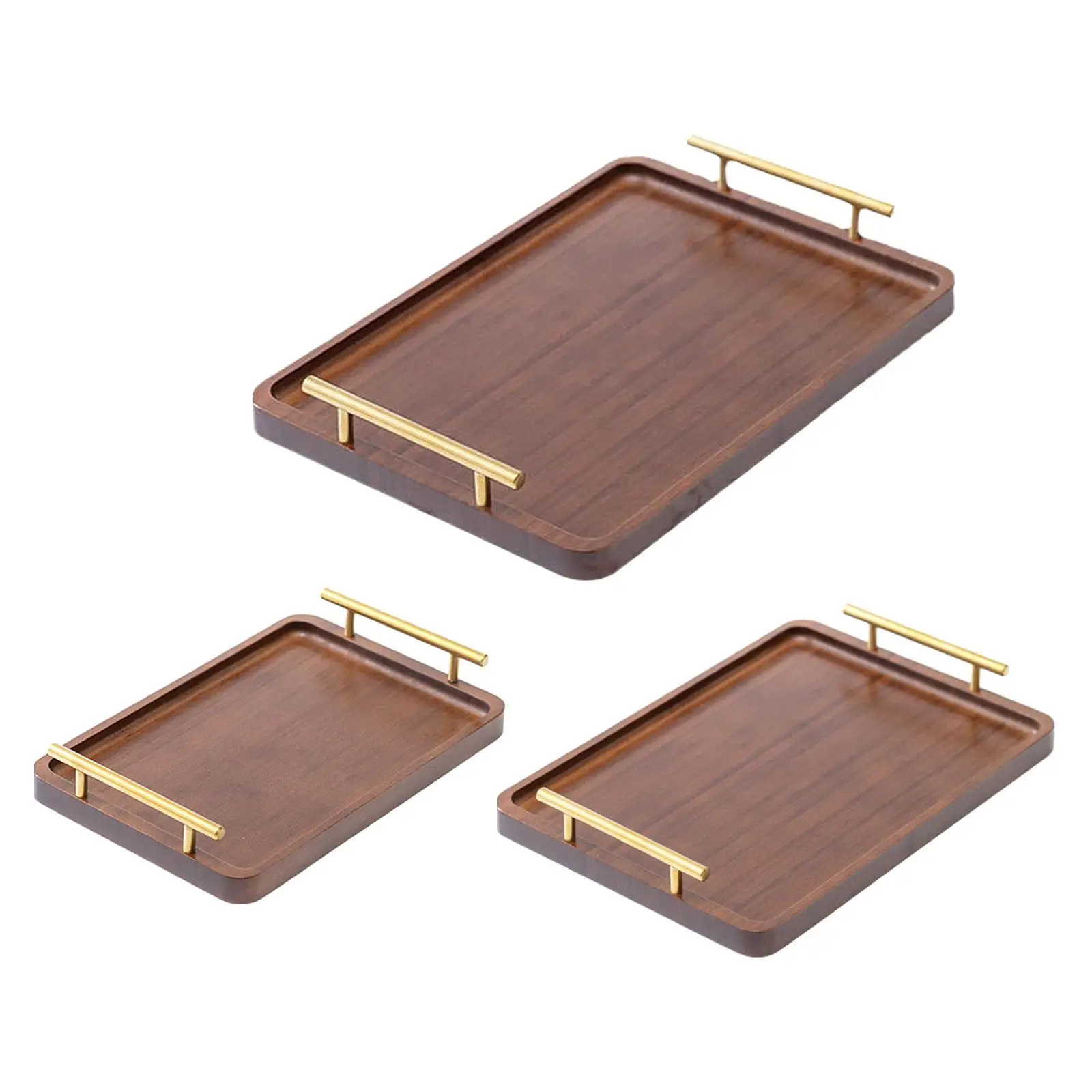 Wood Serving Tray with Metal Handles Modern Tea Tray Coffee Table Tray for Living Room Bathroom Table Decor Parties Counter