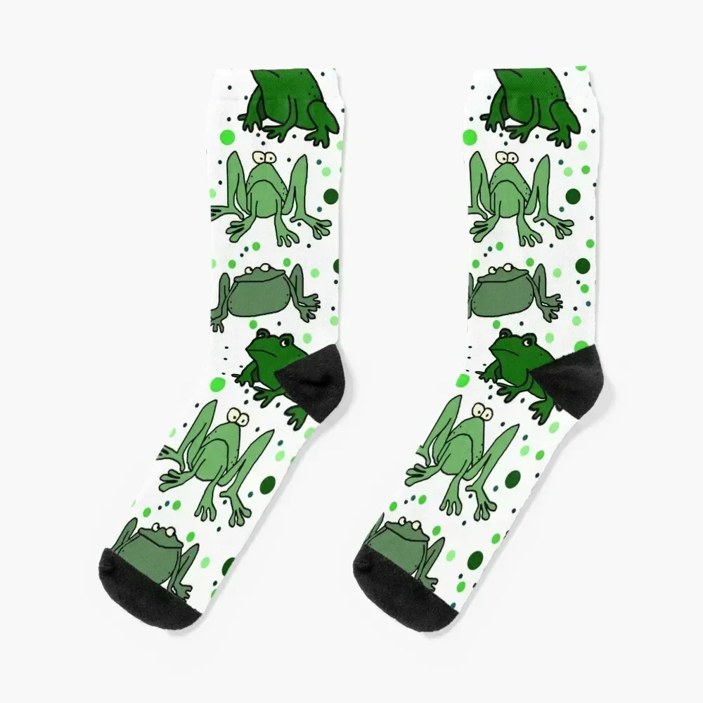 

Funny Green Frog Cartoon With White Background Socks winter gifts sports stockings anti slip football short Men Socks Women's