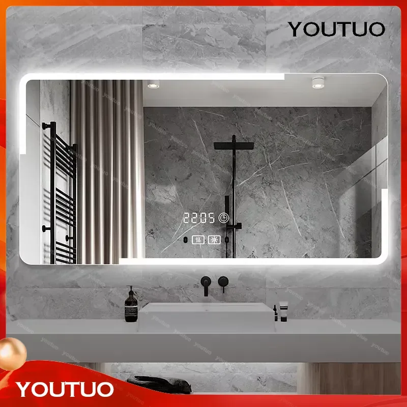 for Rectangle Light Bathroom Mirror Led Smart Bluetooth Aesthetic Unbreakable Safety Espejo Pared Bathroom Supplies