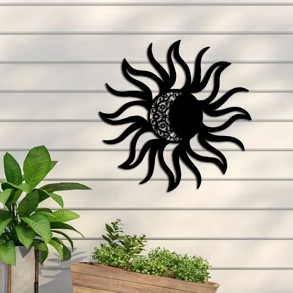 HelloYoung Metal Sun And Moon Art Wall Decor, Sun And Moon Metal Wall Decor, Metal Sun And Moon Sign Iron Art Silhouette