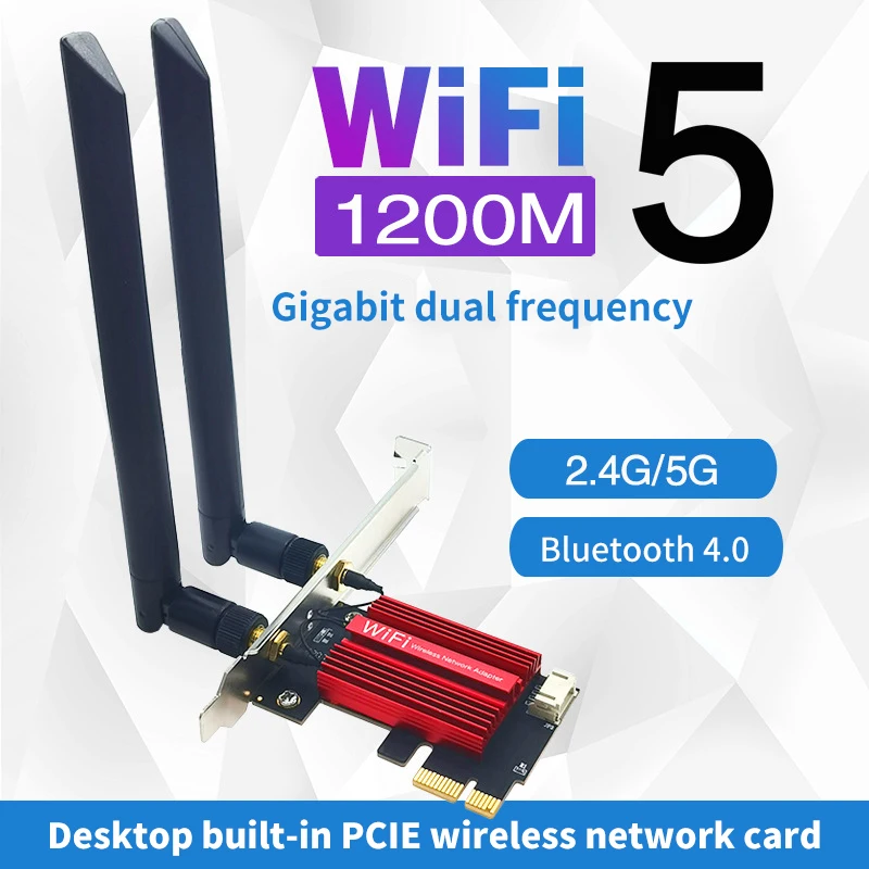 WiFi 5 PCI-E Wireless Adapter AC1200 Network Card Dual Band 2.4G/5GHz 802.11AC For Bluetooth 4.0 Desktop Windows 7/8/10/11