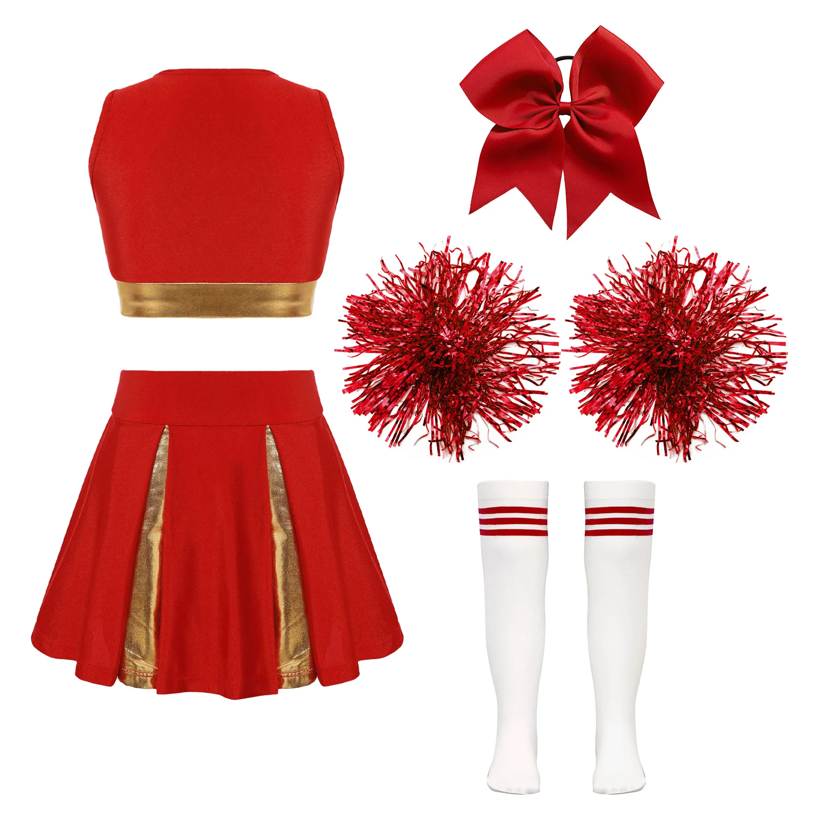 Kostium dla dziewczynek Cheer Leader dla licealistki Pompon Cheerleading Uniform Strój ze skarpetkami Halloween Party Dress Up