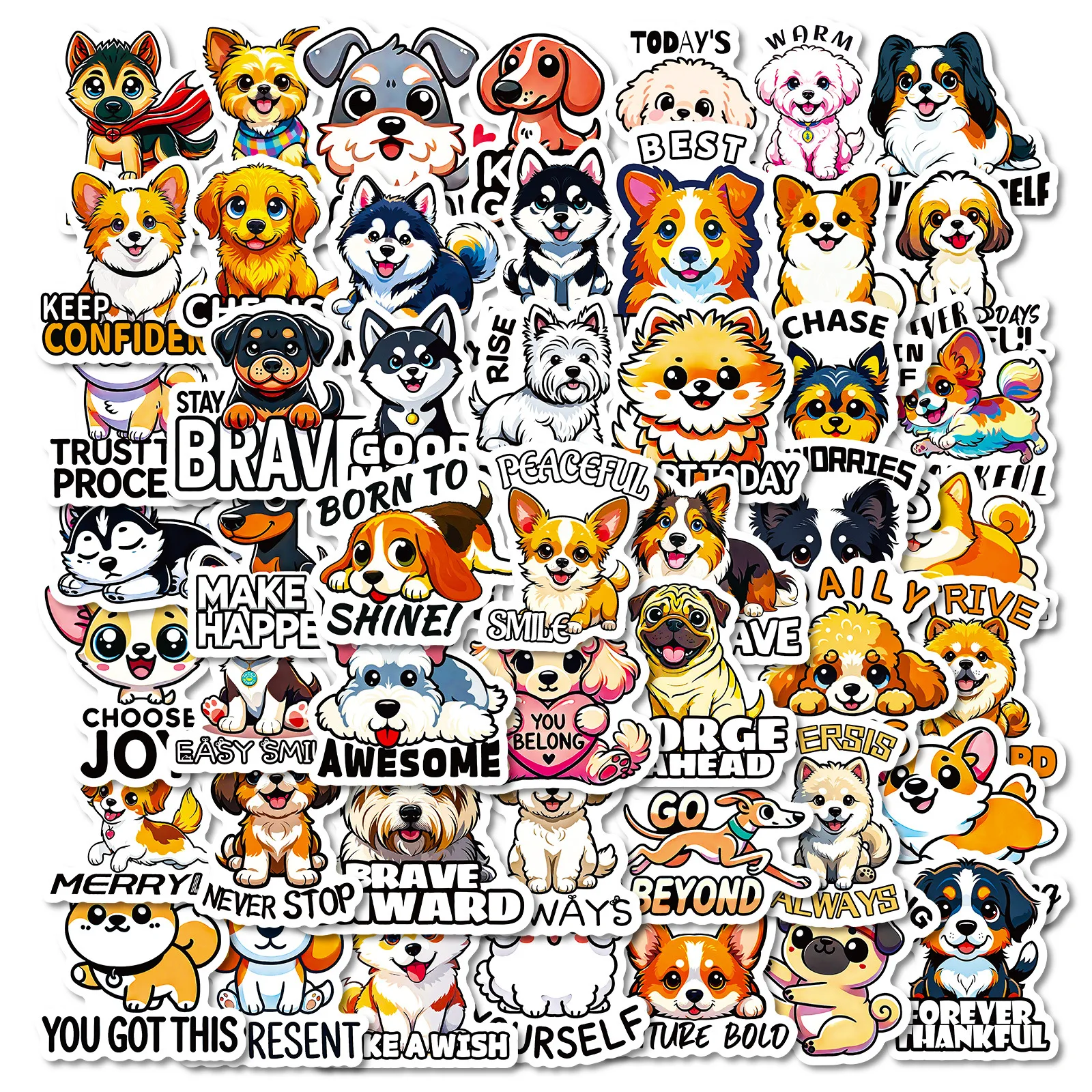 56PCS Cute Dogs Positive Energy Short Verses Stickers DIY Phone Guitar Laptop Notebook Suitcase Cup Waterproof Sticker Decals