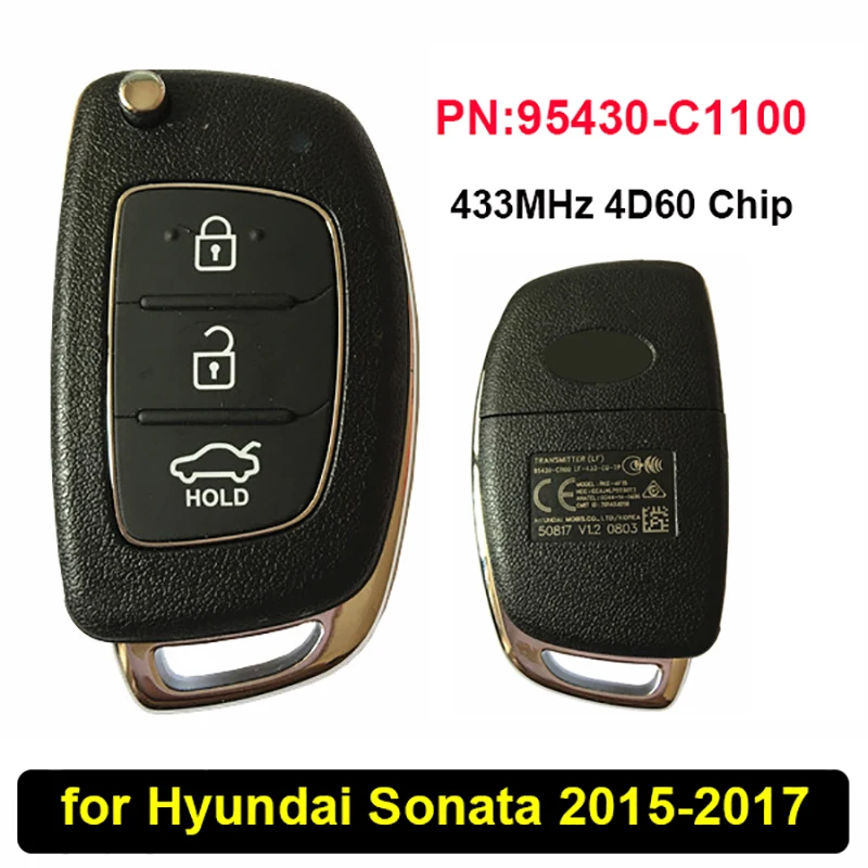 

CN020093 3 Button Genuine Flip Remote Key for Hyundai Sonata 2015-2017 433MHz 4D60 PN:95430-C1100 FCCID:RKE-4F15