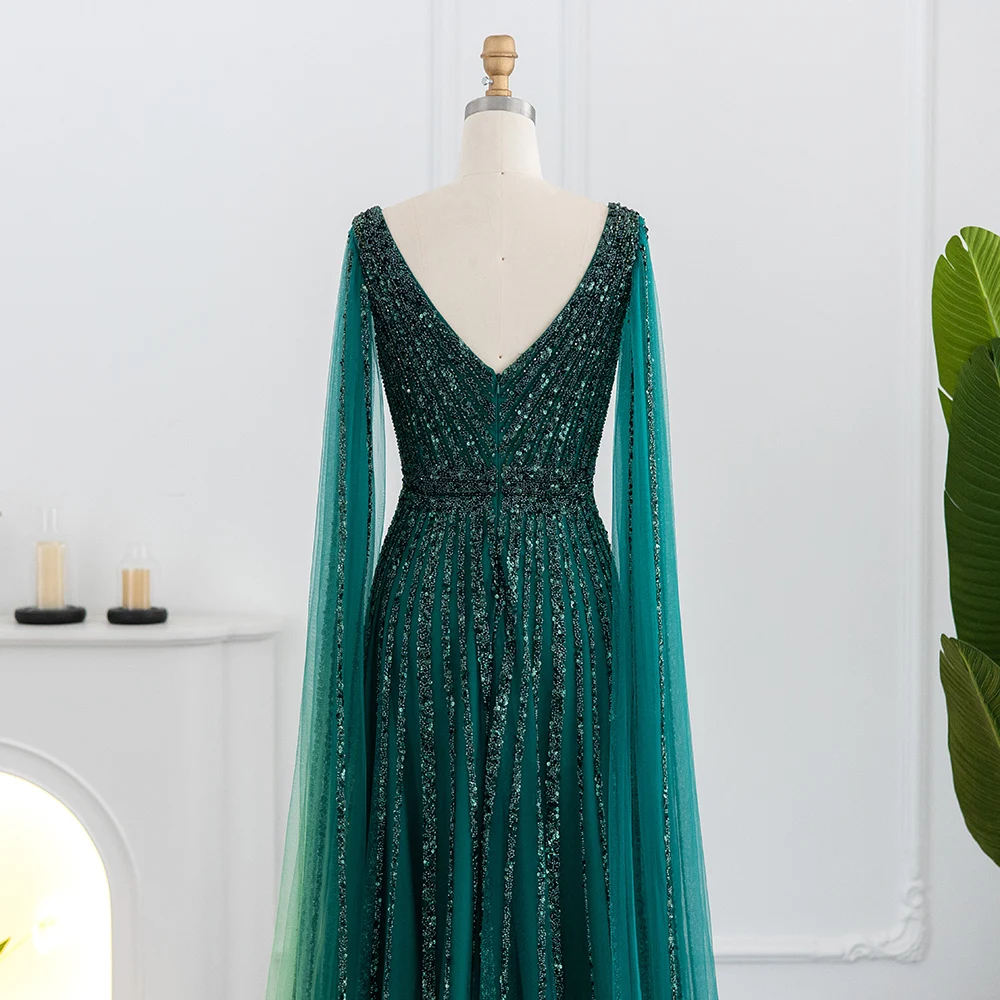 Sharon Said Luxuriöse Champagner-Abendkleider mit Cape-Ärmeln, Arabisches Grün-Nude Ballkleid für Damen, Hochzeitsfeier SS322 Maßanfertigung – Detail 18