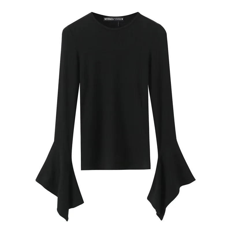 우아한 캐주얼 여성용 삼색 레이어드 소매 티셔츠 가을/겨울 신상 2025 하이스트리트 스타일