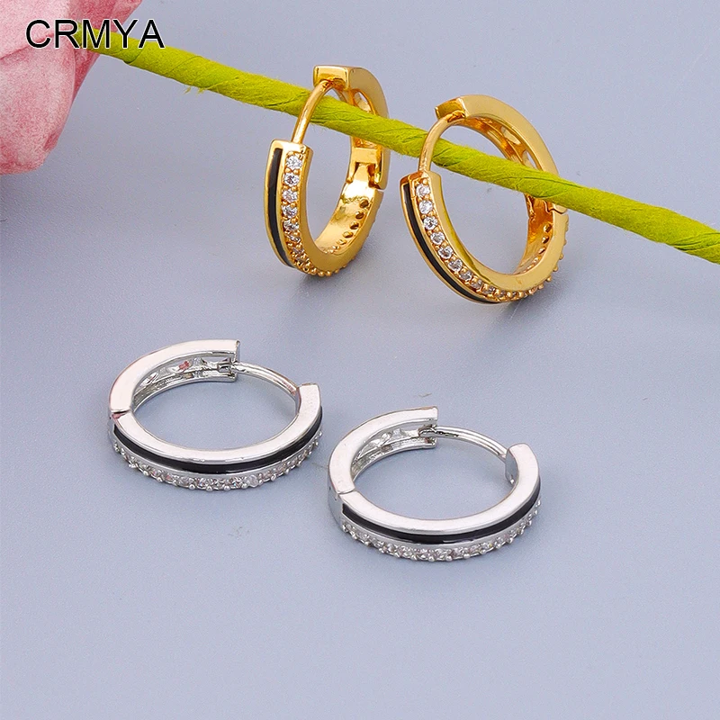 

CRMYA Gold-color Hoop Earrings for Women Fashion Piercing CZ Zirconia Black Enamel Women Hoop Earrings 2023 Jewelry Wholesale