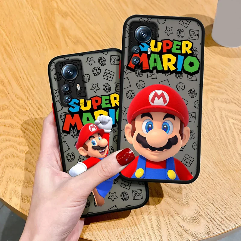 Cartoon Cute Super Mario Phone Case For Redmi Note 13 12 11 10 Pro Plus S T Lite 4G 5G Frosted Translucent Matte Cover