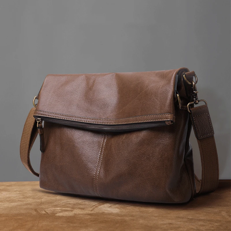 

2025 Vintage Cowhide Shoulder Bags Real Leather Satchel Zipper Cross Body Bag Men's Genuine Leather Messenger Bags