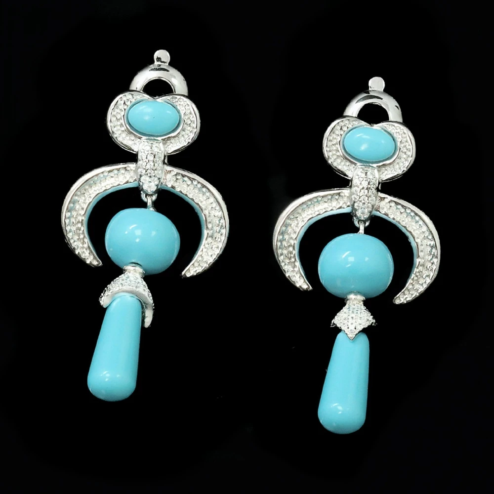 

KQDANCE Large Solid 925 Silver Lab Sapphire Turquoise High Carbon Diamonds Moon Drop Dangle Earrings For Women Fine Jewelry