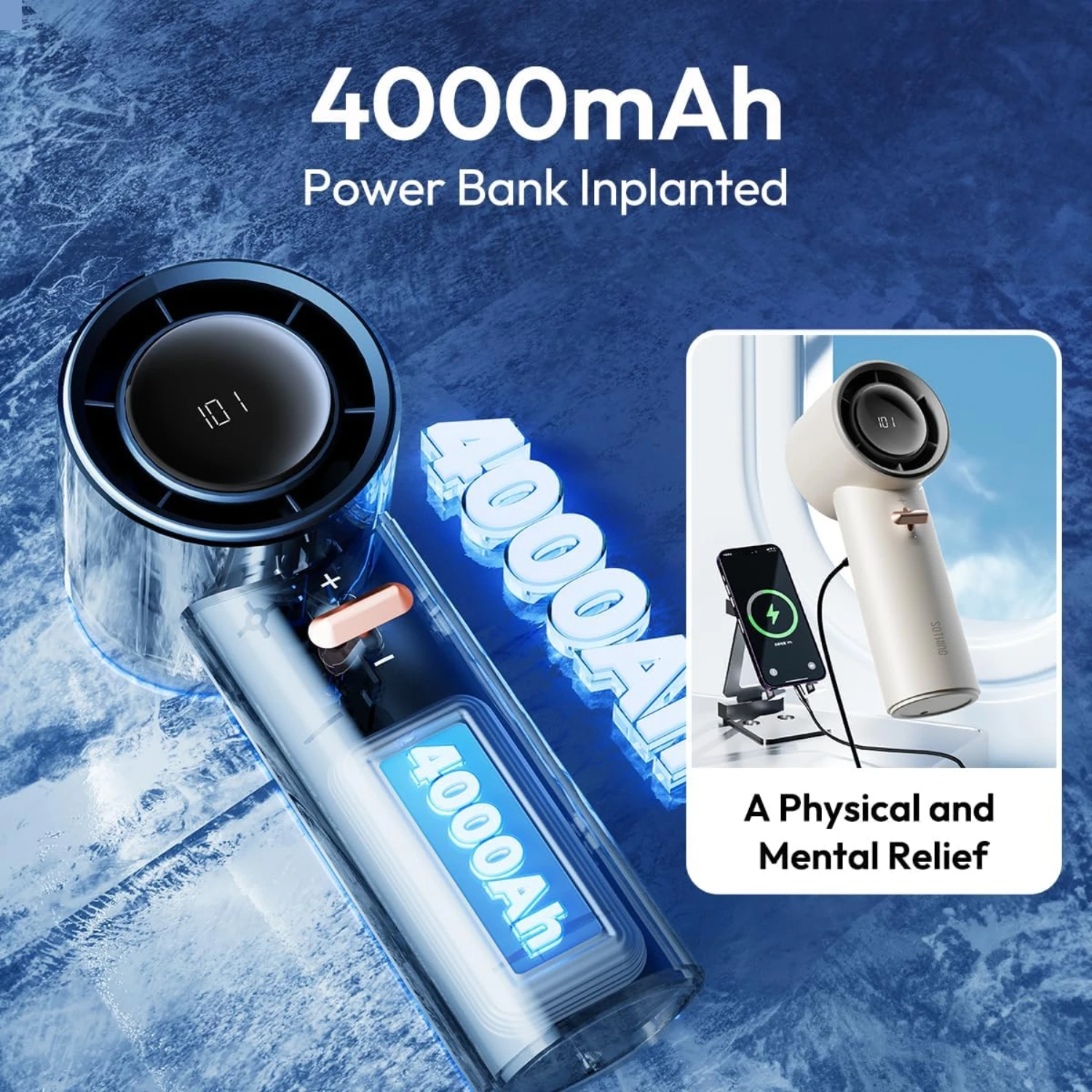 Mini ventilatore portatile ricaricabile ultra silenzioso per gli appassionati all'aperto - Raffreddamento efficiente con batteria portatile e potente da 3600 mAh