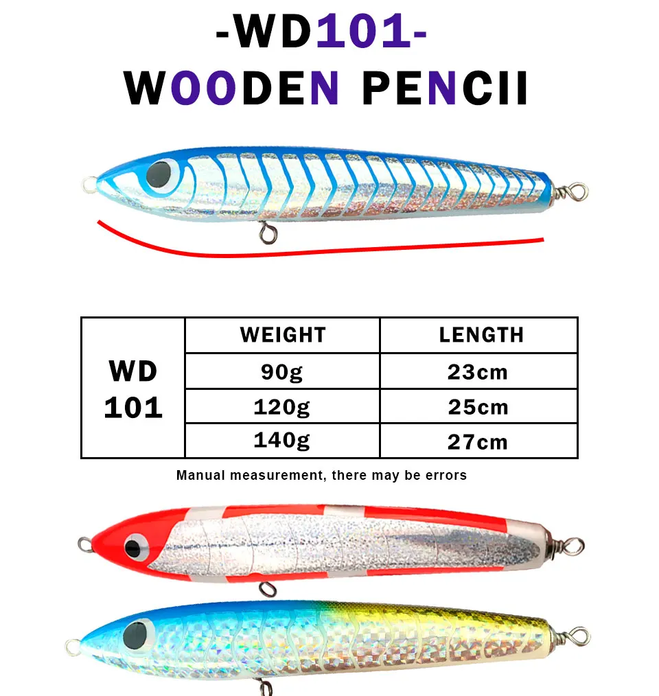 TEASER 90g 120g 140g Topwater Wood Lure Big Game Pencil Popper Bait Trolling Jigging Sea Fishing Stickbait For GT Kingfish Tuna