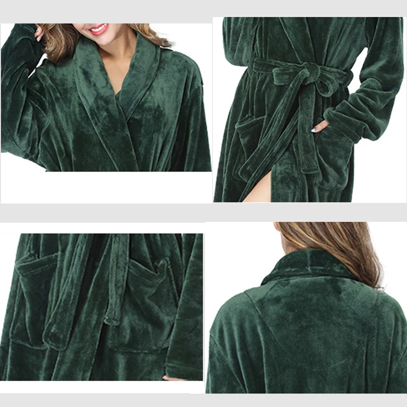 Winter Dicke Warme Bademantel Frauen Korallen Fleece Robe Lose Weiche Nachthemd Bad Kleid Weibliche Revers Nachtwäsche Lange Feste Nachtwäsche