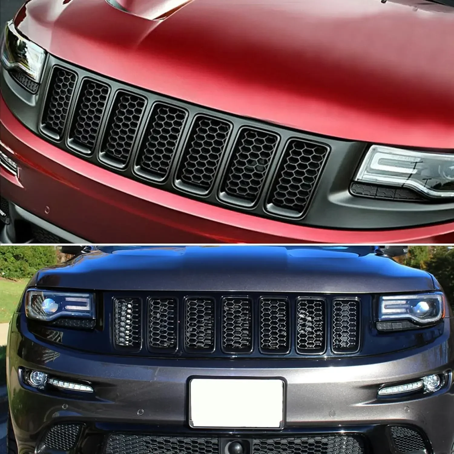 7Pcs Front Bumper Rings Grill Vent Insert Trim Cover Compatible with 2014 2015 2016 Jeep Grand Cherokee Car Gloss Black