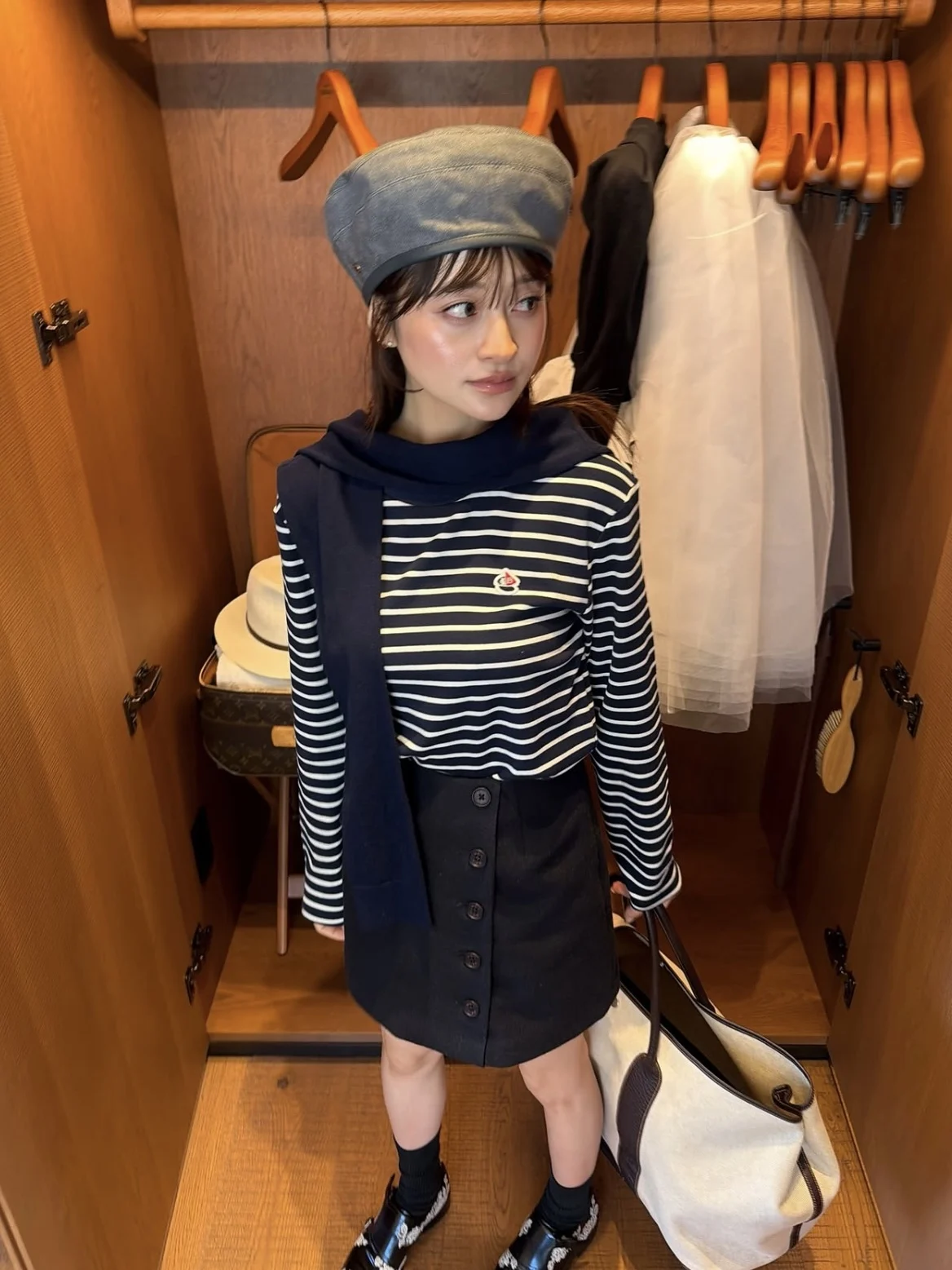 New Sailor Style Striped Top Fake Two-Piece Loose Fit Long Sleeve round Neck Knitted Sweater for Women Winter 2026