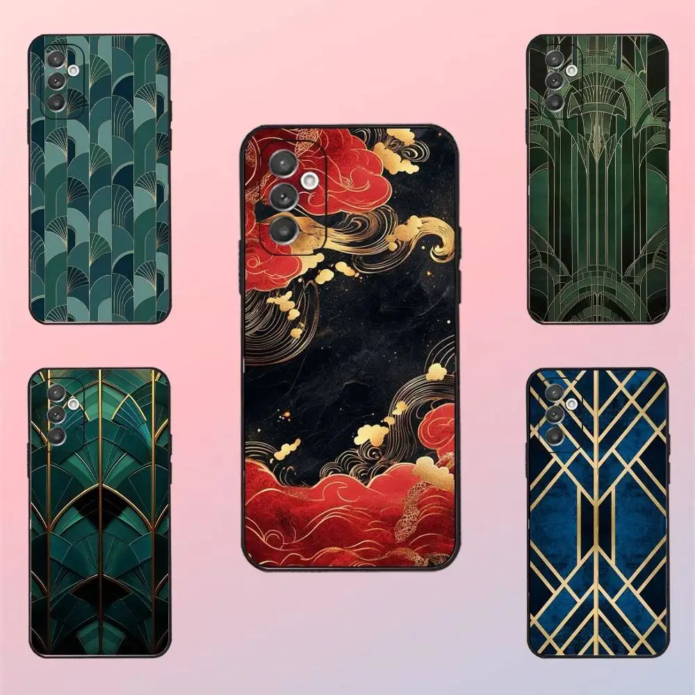 

Art Deco Phone Case For Samsung S 25,24,23,22,30,21,10,9,Ultra,Plus,Lite,FE,4,5 G Black Soft Case