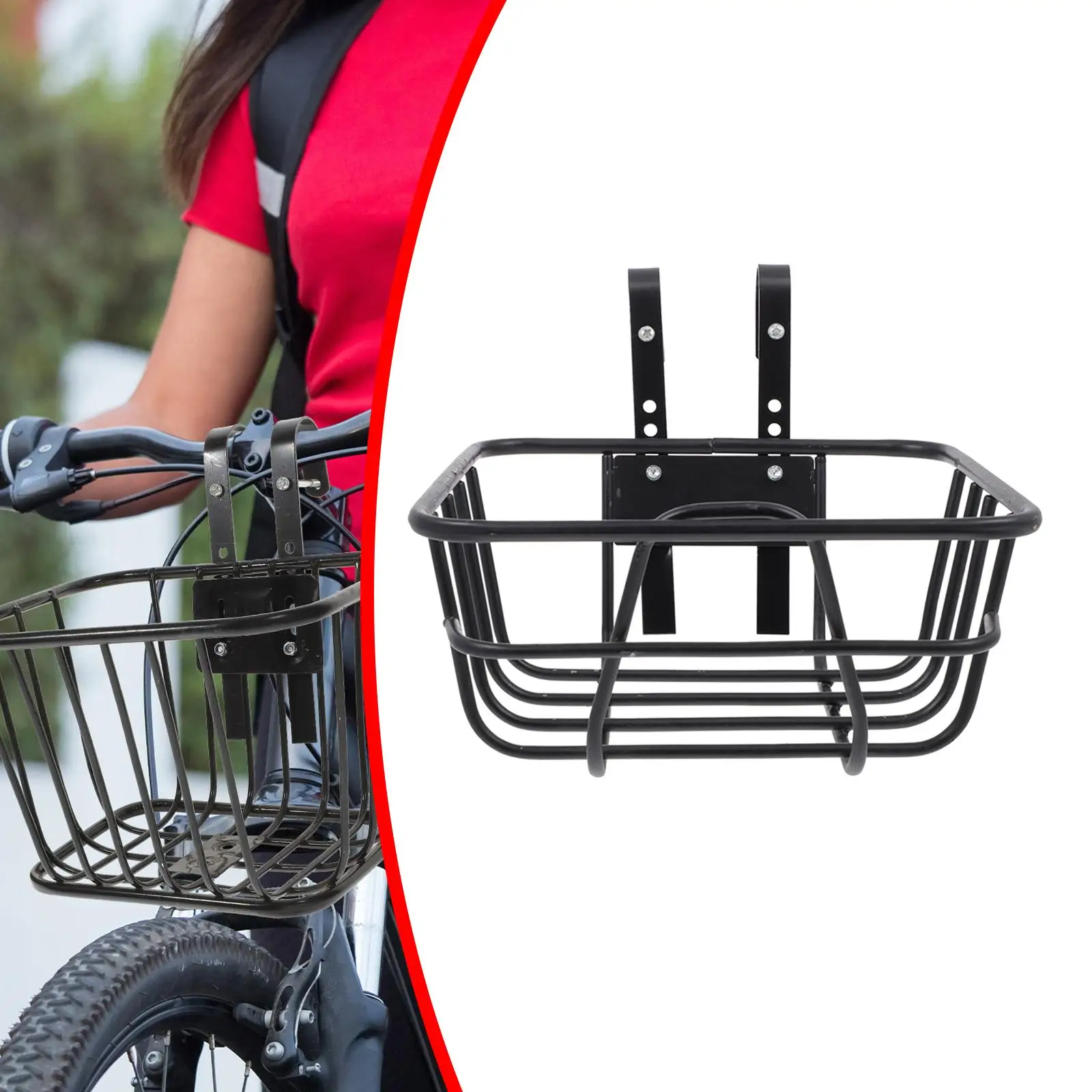 Bike Front Handlebar Basket with Hooks 9.8x9.8x4.7inch Accessory Strengthened Frame for Folding Bike Universal Storage Basket