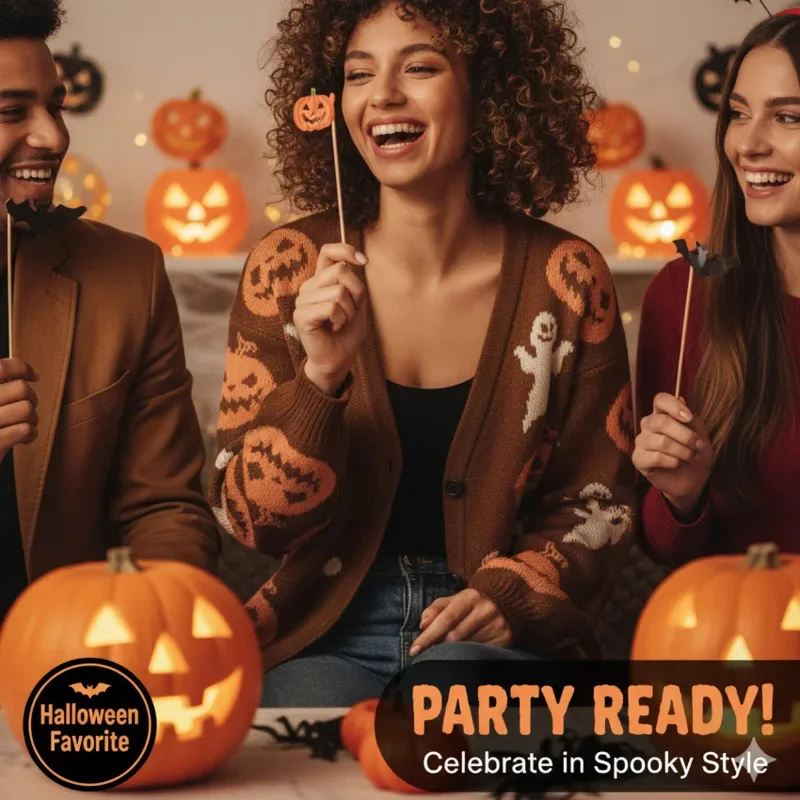 

Pumpkin Cardigan Halloween Ghost Top Women Euro American V-neck Loose Knitted Button Sweater Coat Top Halloween Christmas New