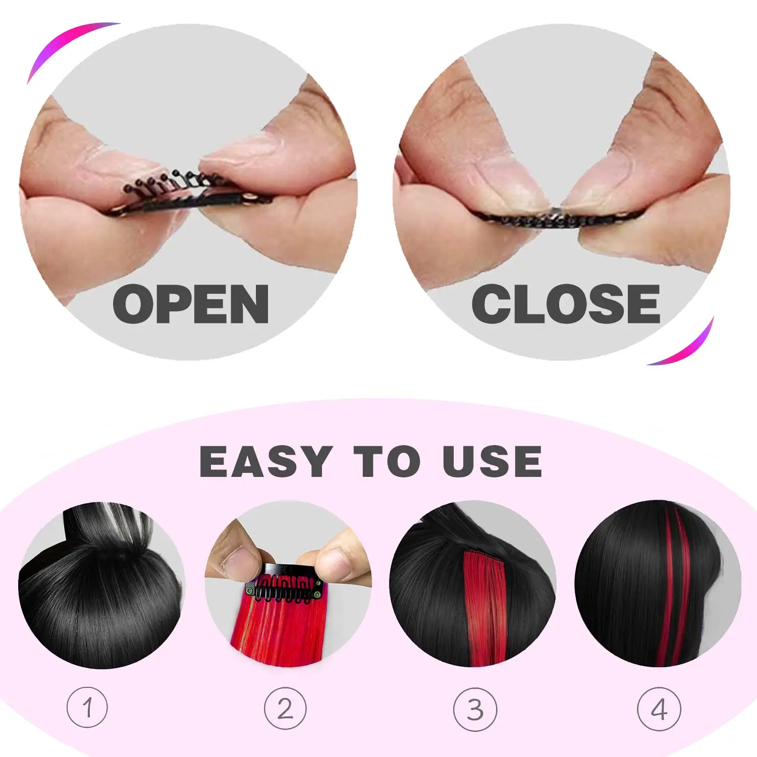 وصلات شعر حمراء بمشبك، وصلة ملونة للحفلات للأطفال والبنات قطعة شعر صناعية مستقيمة 22 بوصة