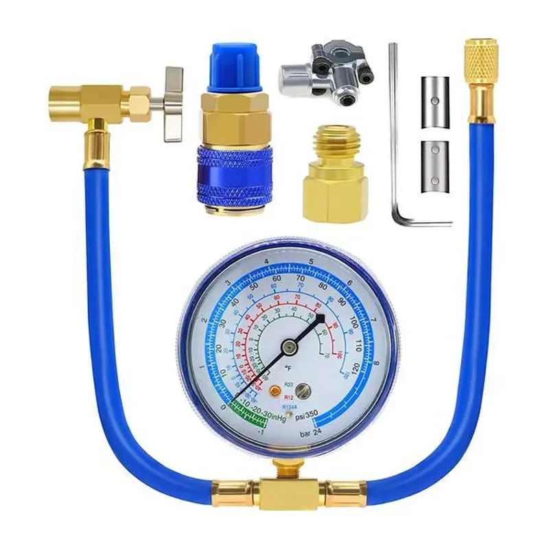 R134A Automotive Air Conditioning Refrigerant Charging Tools Kit with Fluorinated Pipe Fittings Set for Car AC System Repair