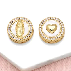 OCESRIO Trendy White Crystal Virgin Mary Shell Charms for Bracelet Copper Gold Plated Heart Jewelry Making Supplies chma258