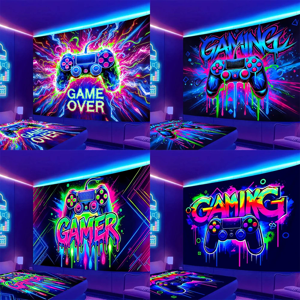 Glow-in-the-Dark Gaming Wall Tapestry UV reaction tapestry background decoration wall hanging bedroom party decoration