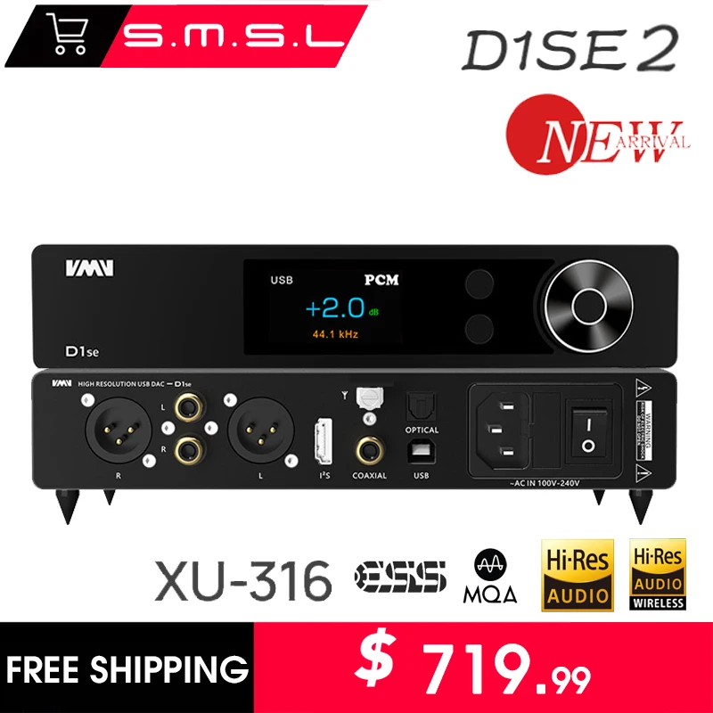 

SMSL VMV D1se2 Digital Audio Decoder Lossless Music HIFI XU316 DSD512 32bit LDAC Bluetooth With Remote Control