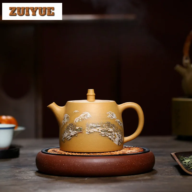 500ml Classic Yixing Purple Clay Teapots Handmade Handuo Pot Raw Ore Gold Section Mud Tea Making Kettle Zisha Tea Set Collection