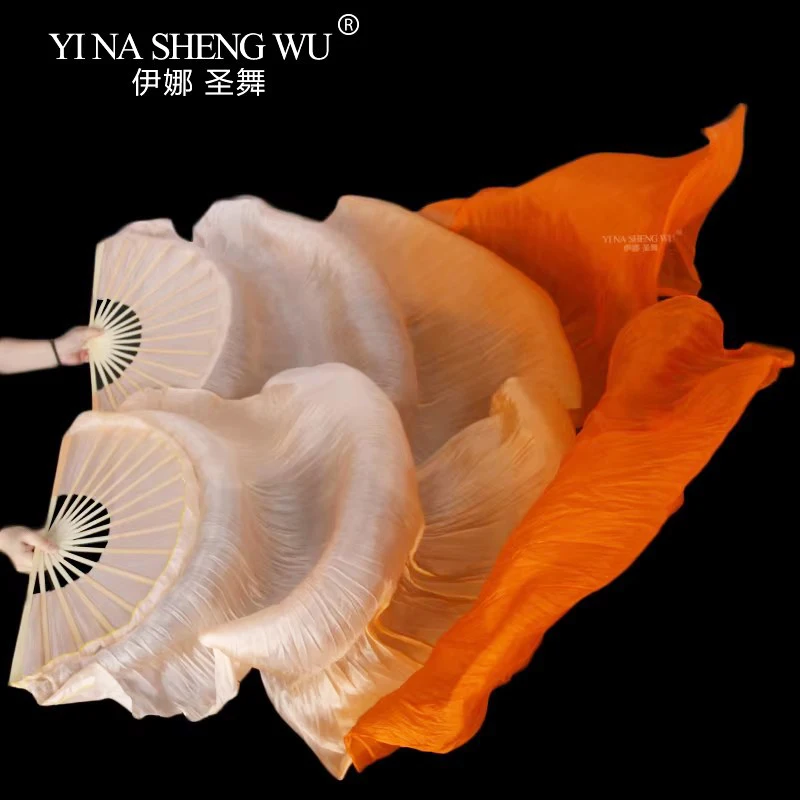 Danse du ventre véritable voile de soie ventilateur colorant à la main femmes église louange danse du ventre compétition accessoires lumière soudeuse dégradé danse soie ventilateurs