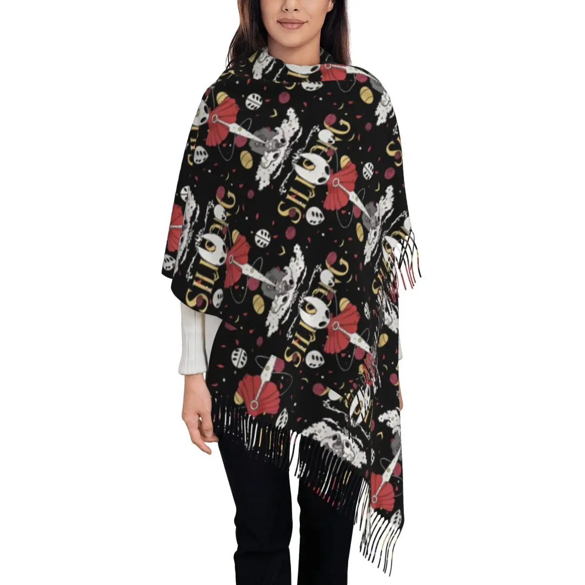 Hollow Knight Silksong Scarf for Womens Winter Fall Pashmina Shawl Wrap Gaming Long Scarves with Tassel Ladies