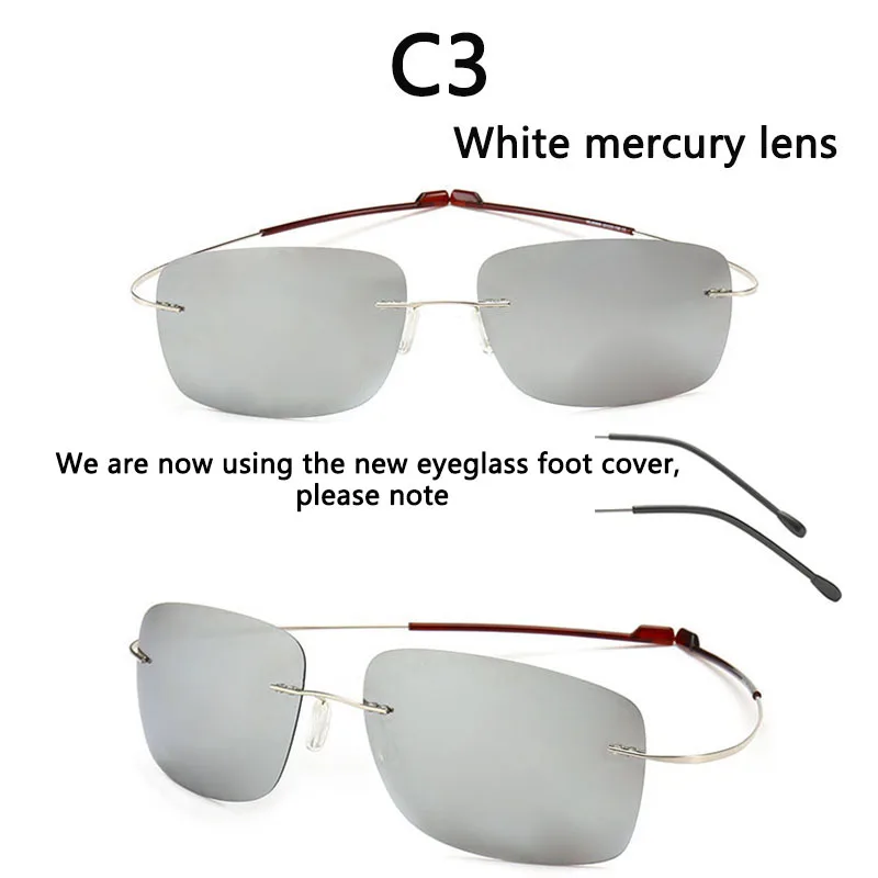 NEW Cool 100% Pure Titanium Rimless sunglasses Polarized Lenses Grey Super Thin Lenses Sun-shade UV protection UV400 spring leg
