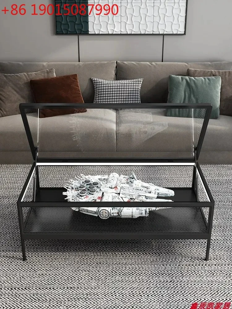 Simple and Modern Coffee Table Tempered Glass Millennium Falcon Storage Display Cabinet Hydraulic Rounded Corner Climbing Pet