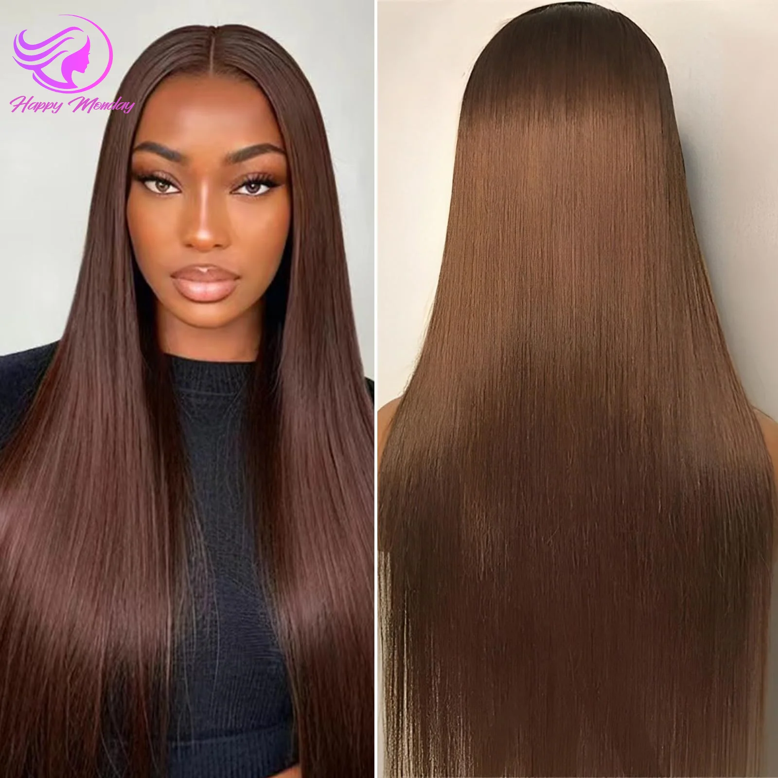 

13x4 HD Transparent Lace Front Human Hair Wigs Straight Human Hair Frontal Wigs For Women 180Density ﻿4# Chocolate Brown Colored