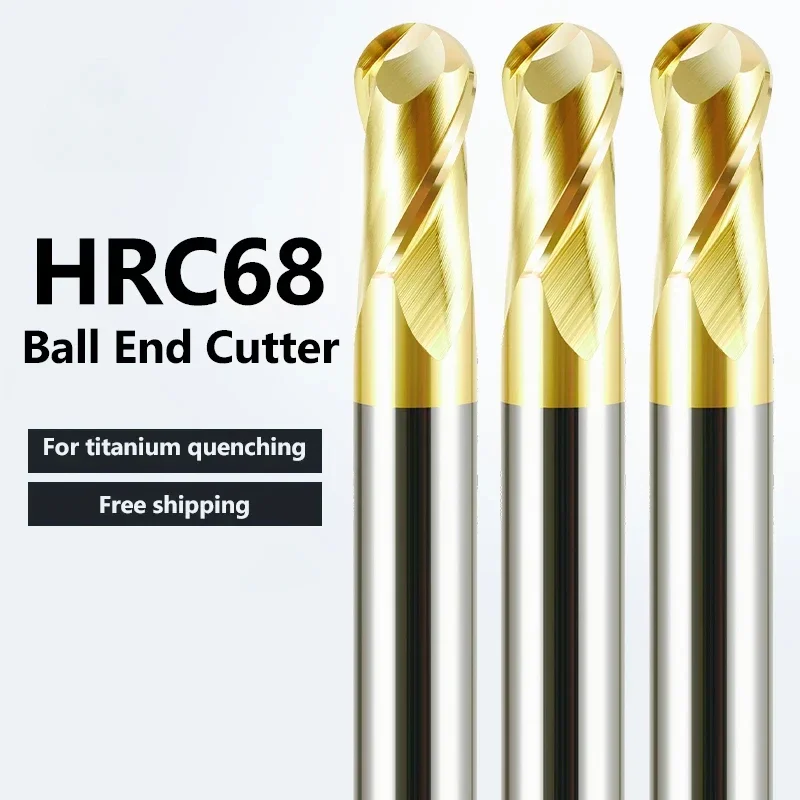 HRC68 2 Flute Ball Nose End Mill Tungsten Carbide Cutter R0.5 6 8 10 12 For Titanium quenched steel CNC Router Bit Milling Tool