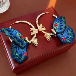 NISHIZAWA Fabric Butterfly Earrings New Chinese Style Cheongsam Earrings Retro Fashion Niche Earrings