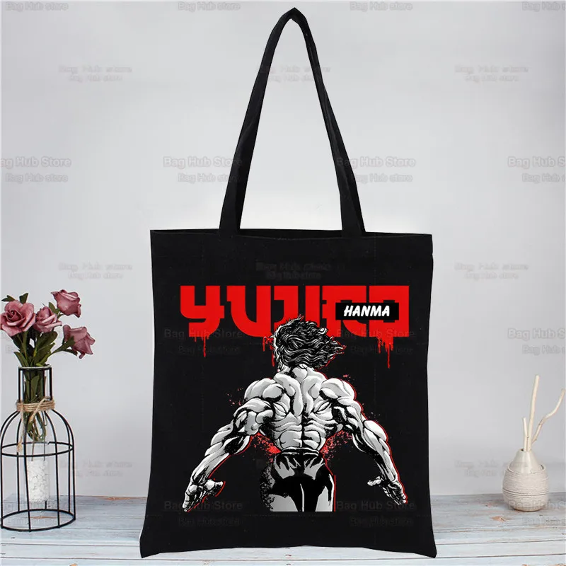 Hanma Yujirō Baki Kyokudai Taikai Travel Canvas Bags The Grappler Baki Tote Bag Shopping Grocery Bag Pures Shopper