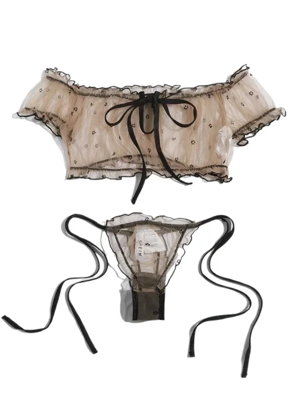 Sex Underwear Sexy Women's Mesh Perspective Off-the-shoulder Tube Top Underwear Set Sexy Women's Private Transparent Bra Set
