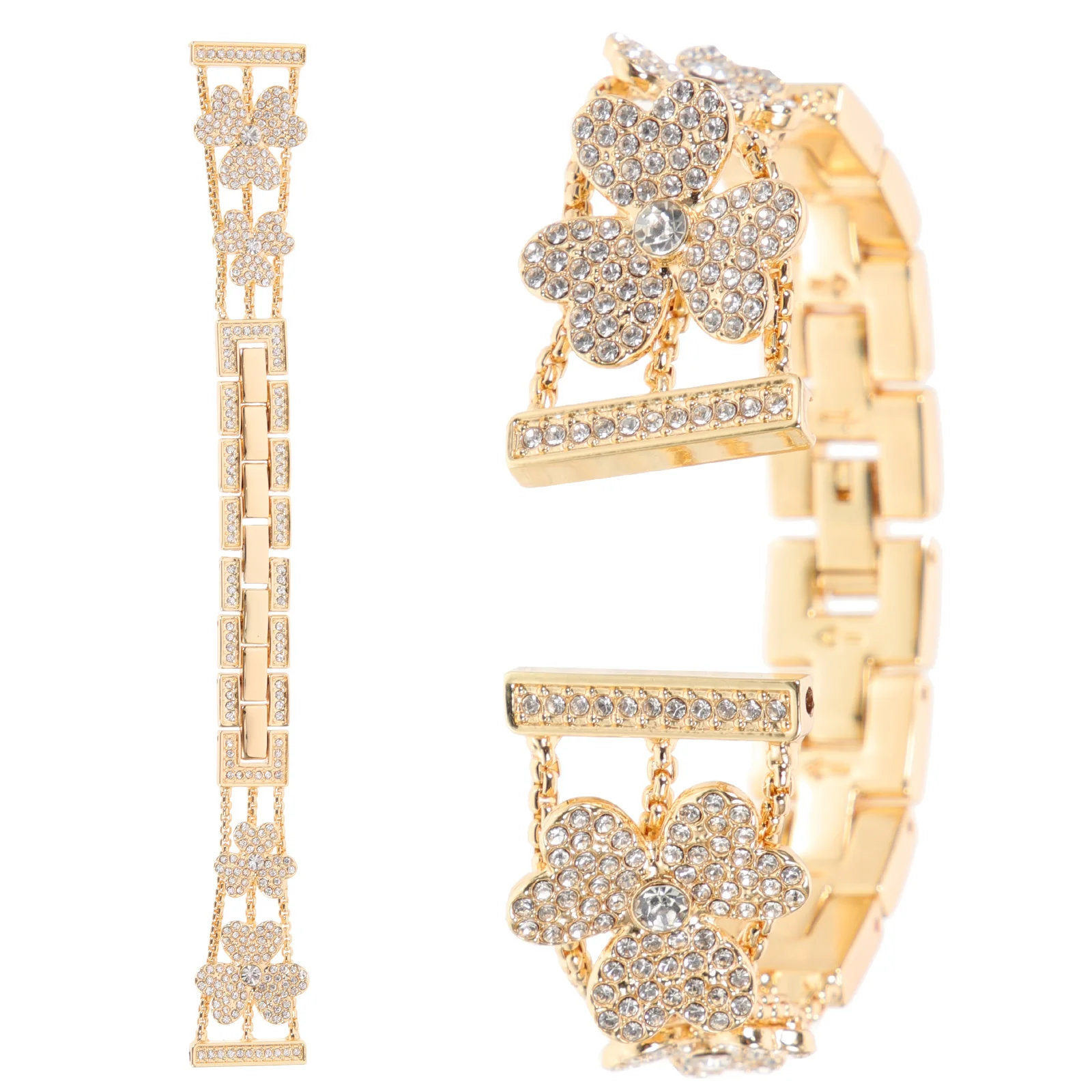 

Diamond Three Leaf Clover Watch Band Stainless Steel Glitter Watchband Replaceable Luck Watchband for Women Men Shiny Metal