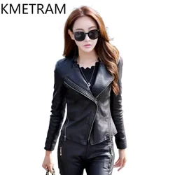 Kmetram Echt leder Schaffell Damen jacke Frühling Herbst Kurz mantel für Frauen Slim Fit Größen M-4XL couro genuino feminino