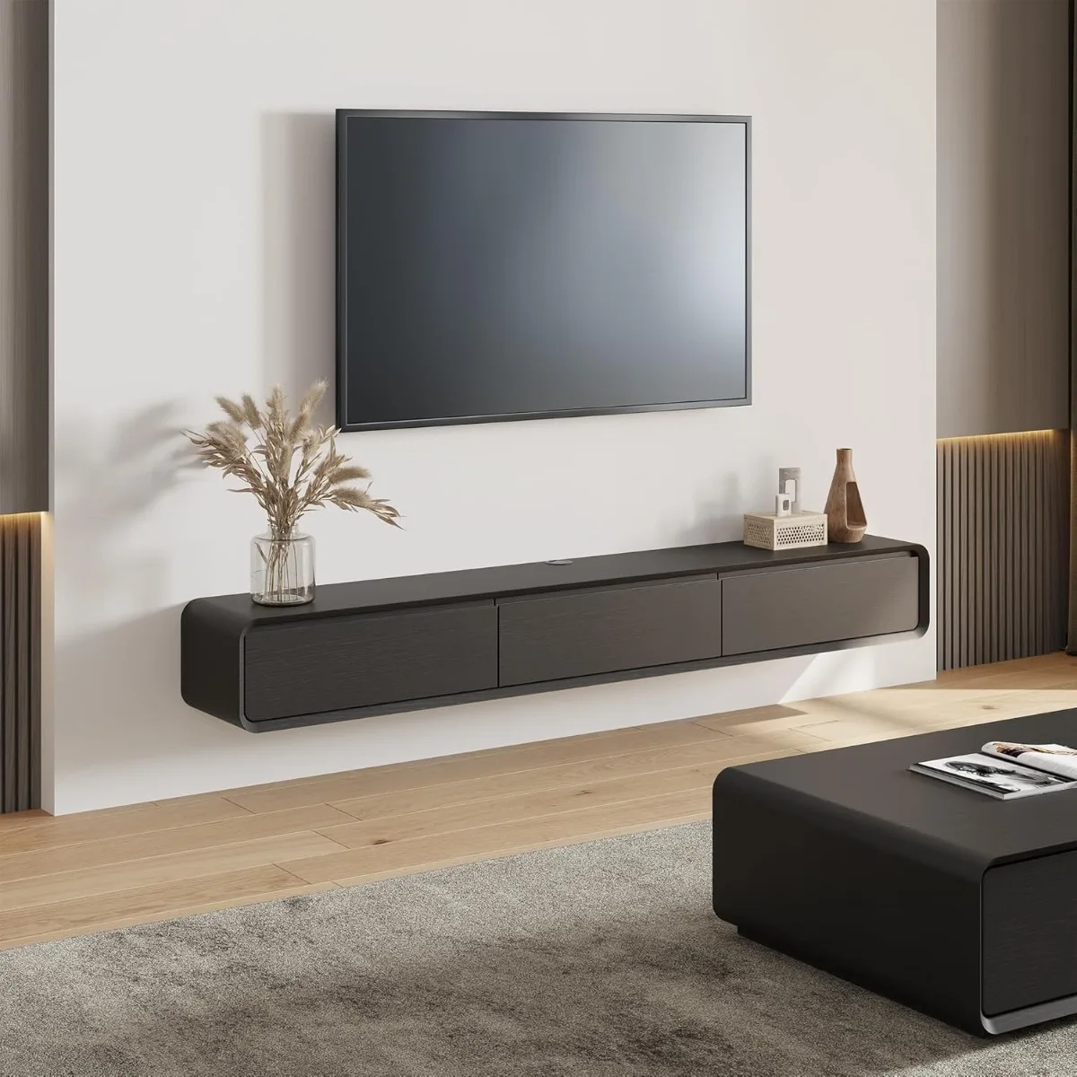 Modern 78" Wall-mounted Floating TV Console, Minimalist Design with 3 Storage