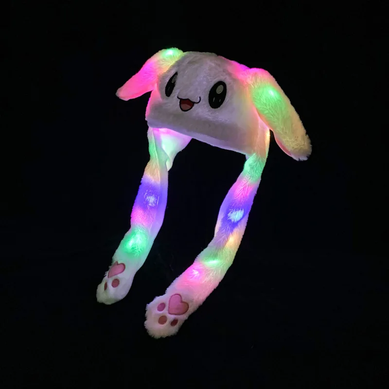 Japanese Anime Bunny Hat Glowing Plush Ear Moving Jumping Hat Ears Popping Up When Pressing The Paws Cute Animal Cosplay Hats