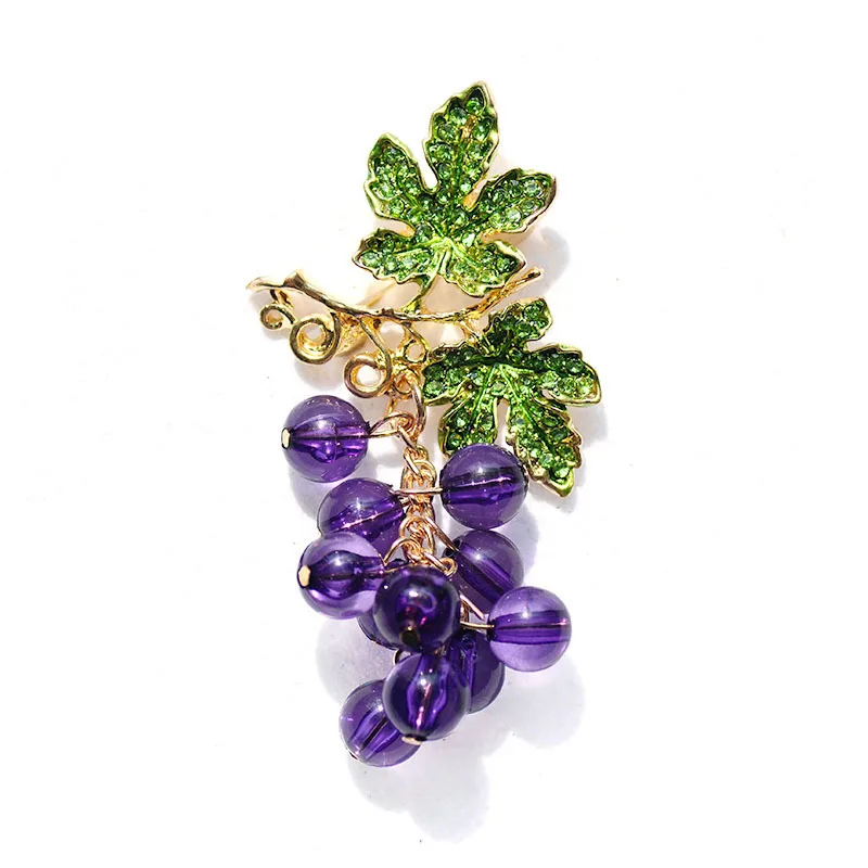 Alloy Cat's Eye Purple Grape Skewers Brooches For Women Fashion Glass Rhinestone Fruit Brooch Clothing Backpack Pin Jewelry Gift