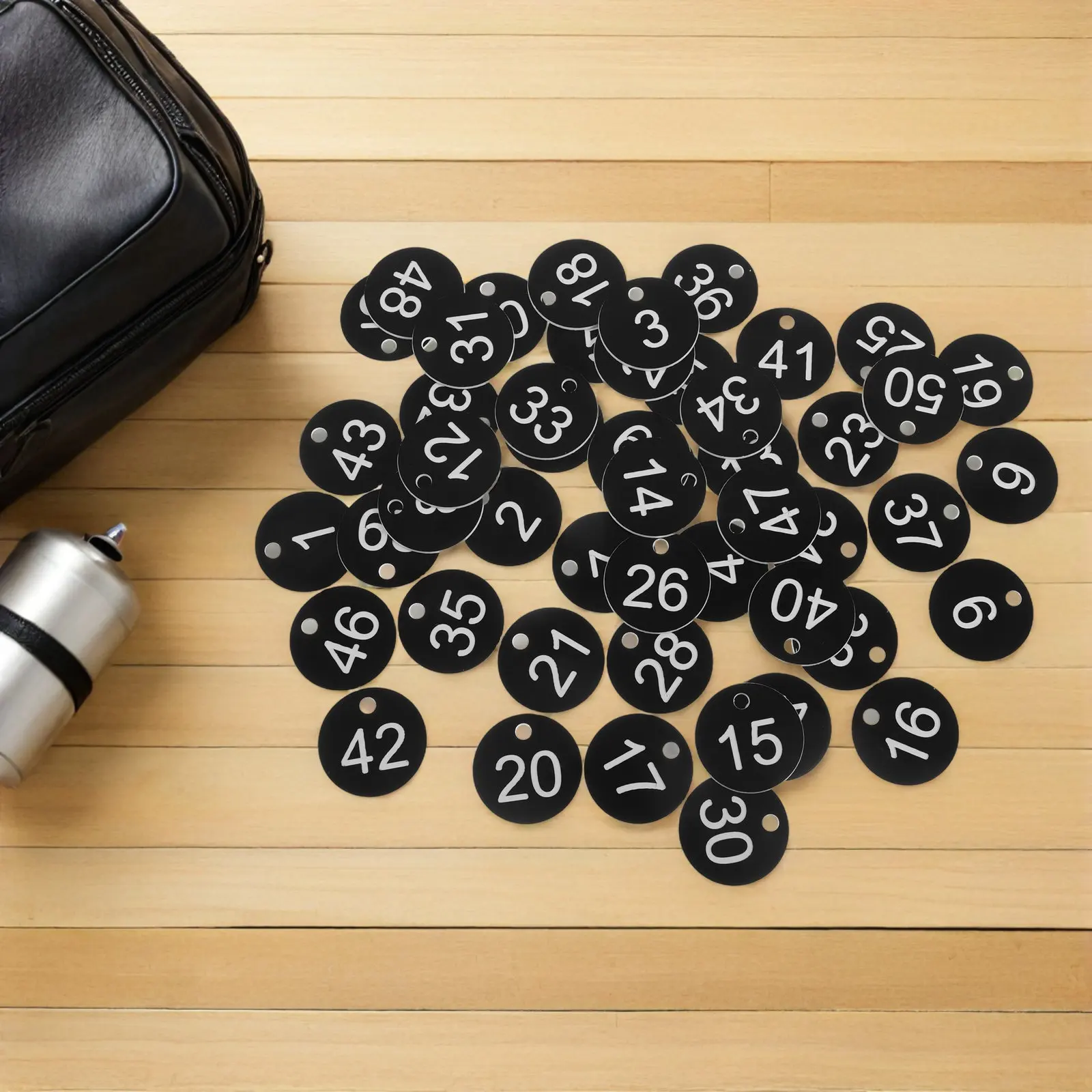 50Pcs Lightweight Plastic Number Tags Secure Hanging Hole Engraved Clear Numbers Keychain Labels for Conference Events Office